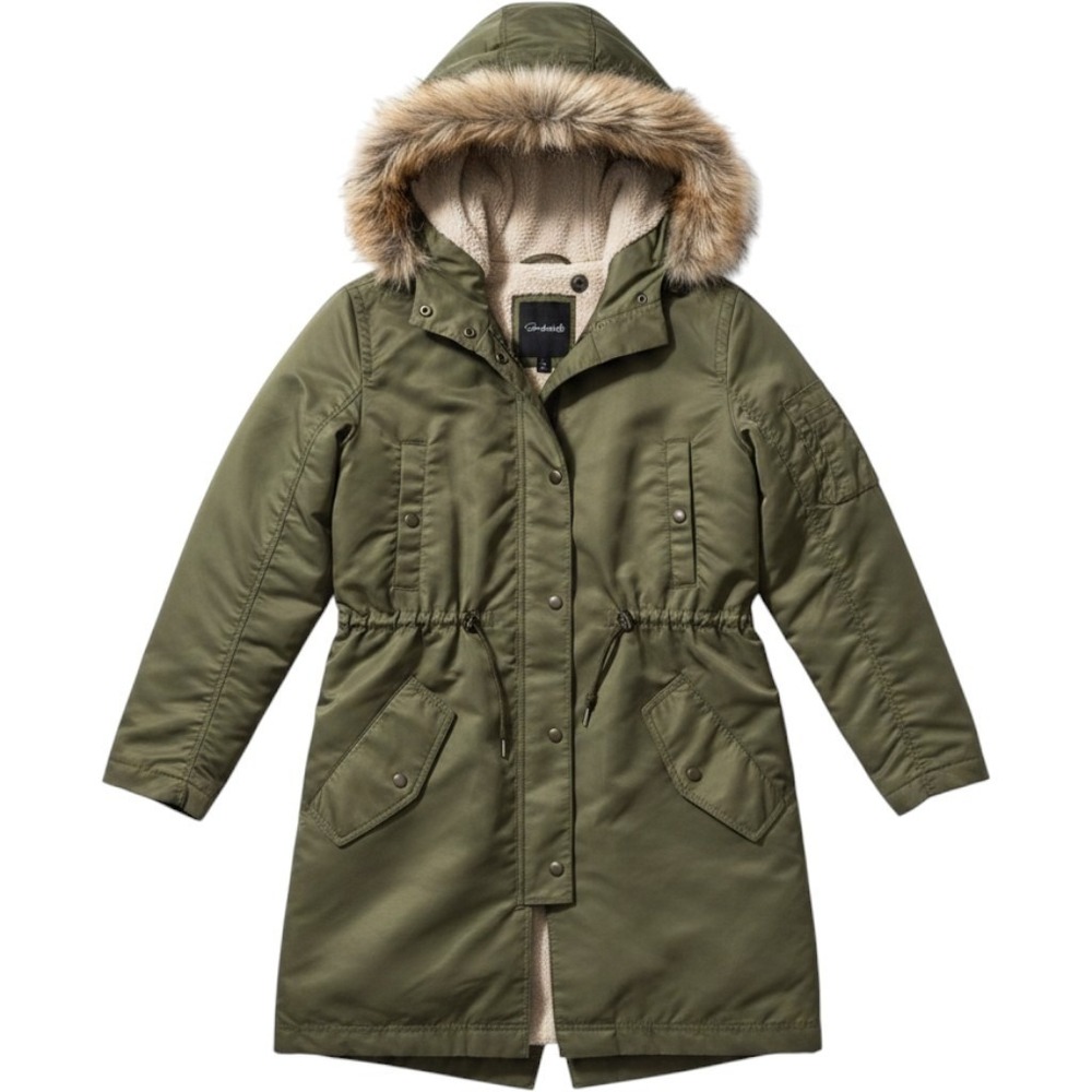 Madewell Parka Jacket Small Olive Green Sherpa Lined Faux Fur Hood Gorpcore
